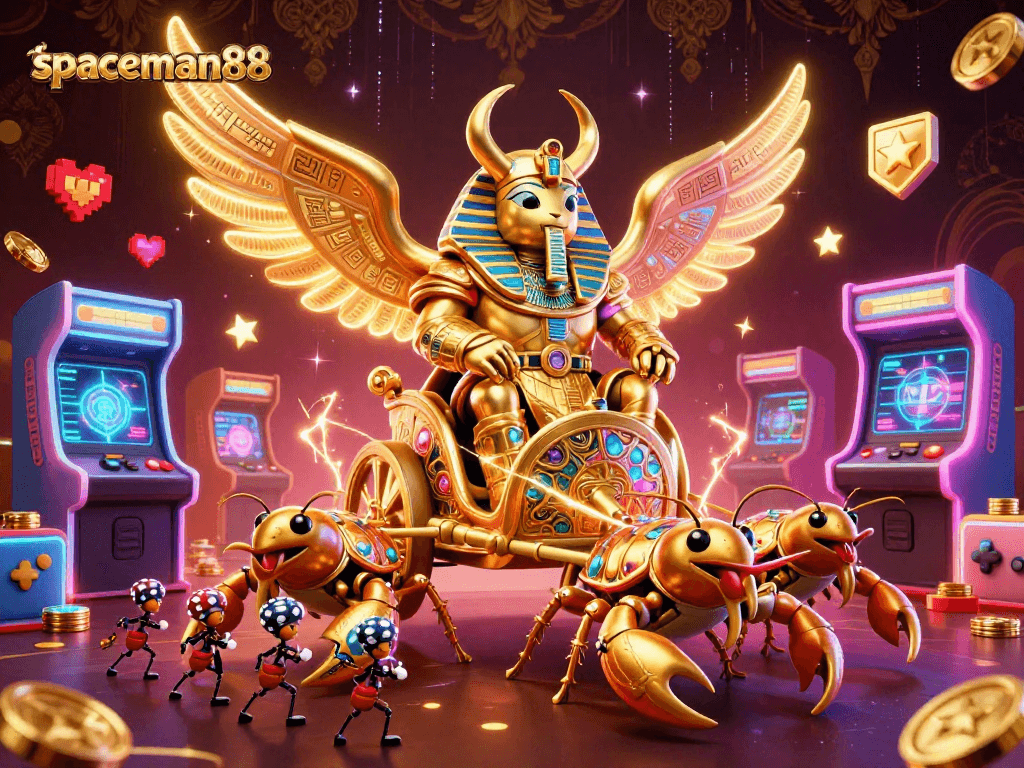 Play big with spaceman88, featuring vibrant gaming elements and unique characters in a rich casino scene.