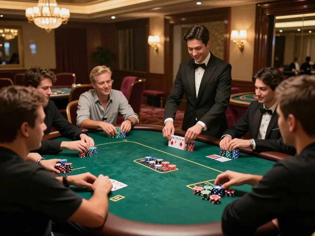Socolive showcases an engaging poker game in a high-stakes casino with vibrant players and luxury ambiance