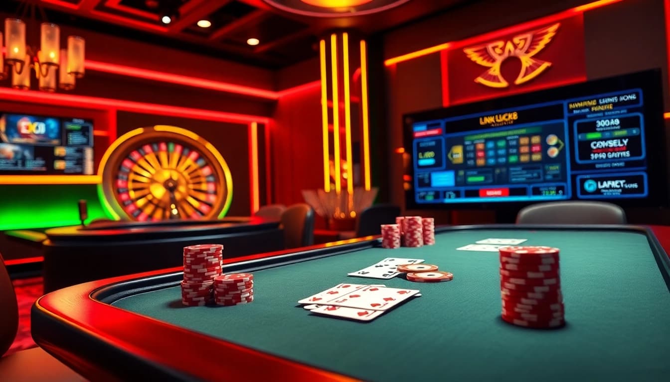 Experience high-stakes poker excitement with Link LUCK8 in a vibrant casino setting.