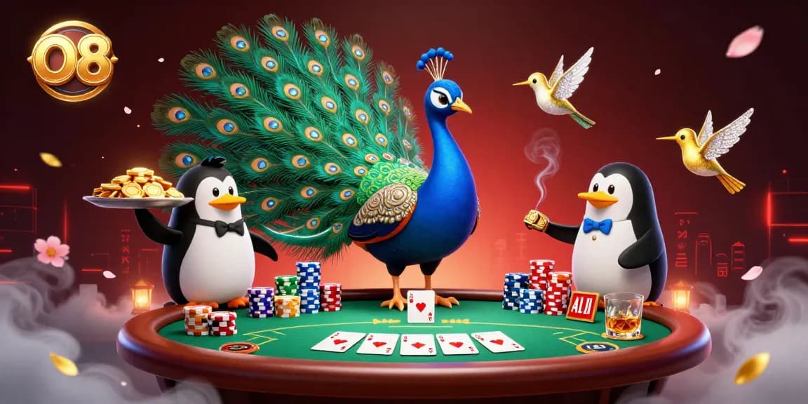 Engage with O8's exciting poker scene showcasing lavish characters and vibrant casino elements.