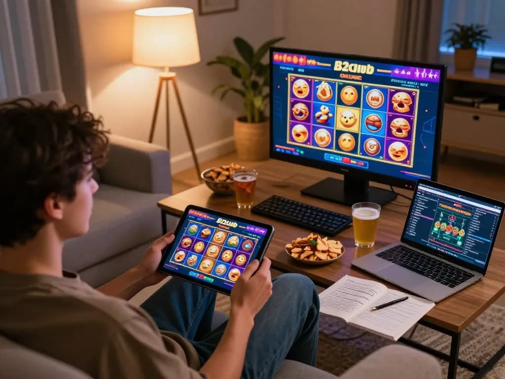 Player enjoying a thrilling moment on b52club's online casino platform from home.
