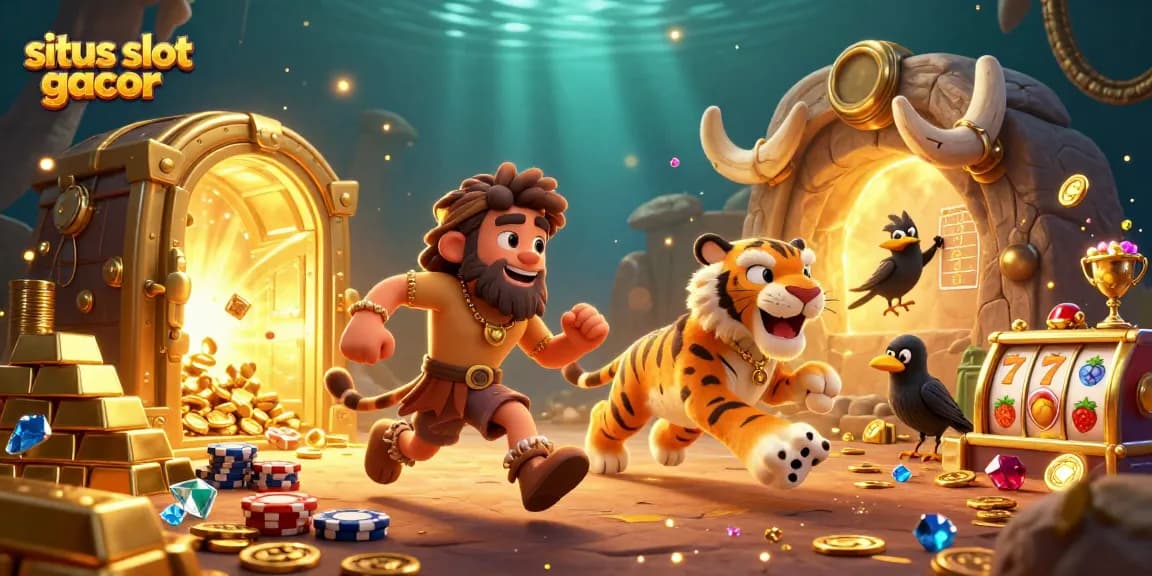 Experience the excitement at situs slot gacor with vibrant 3D illustrations showcasing a dynamic prehistoric casino.