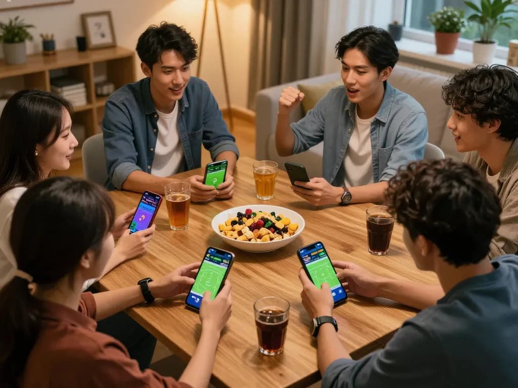 CakhiaTV sports betting session with friends analyzing odds and strategies at home
