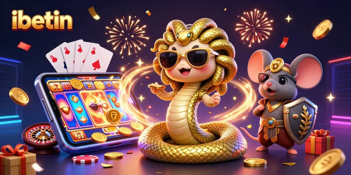 Experience the excitement of ibetin with a dynamic 3D casino scene featuring charming characters and games.