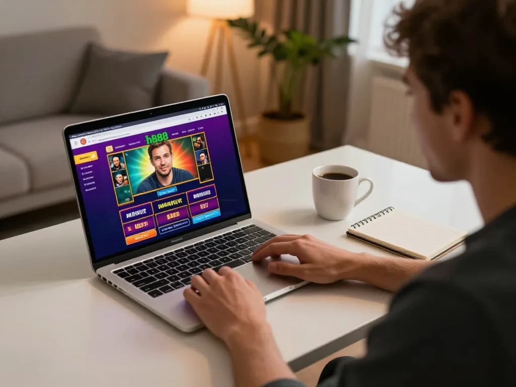 Engaging in online gaming with hb88 on laptop in a cozy home setup