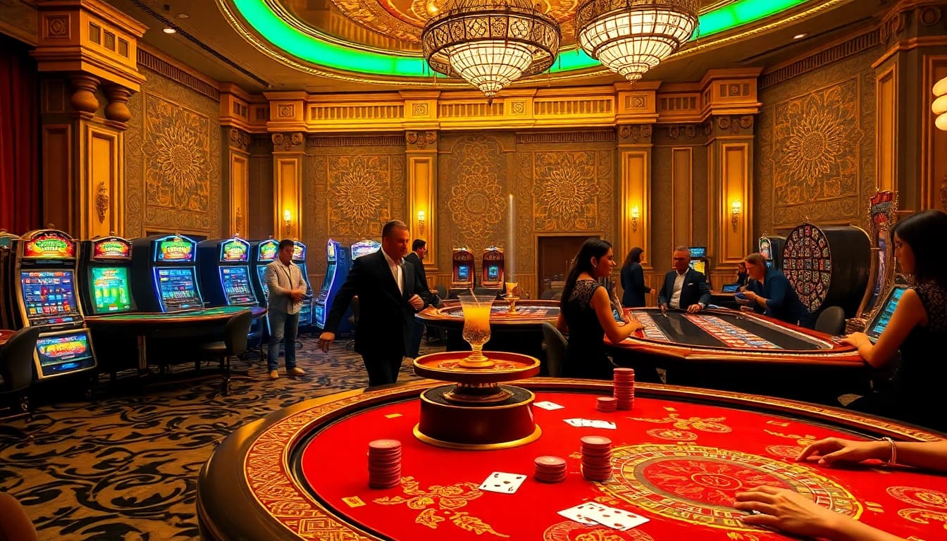 U31 casino scene depicting vibrant tables and playing cards in a luxurious Indian palace setting.