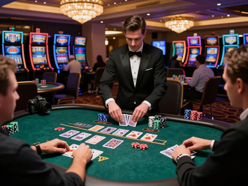 Players enjoying a thrilling blackjack game at HD88 casino with vibrant chips and cards in view.