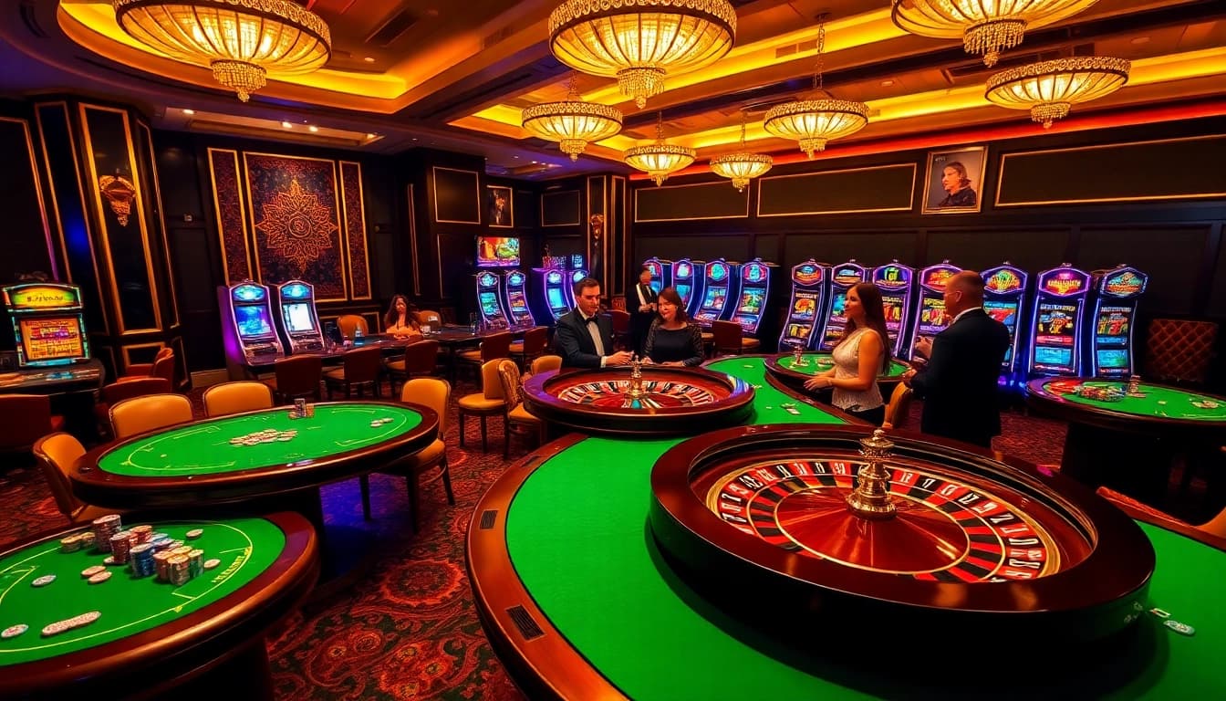 Engaging casino scene with roulette wheel and gaming tables from https://32wingroup.com/ inviting players to enjoy thrilling experiences.