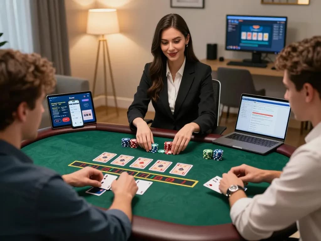 Players enjoying an engaging kuwin live dealer blackjack game on an online platform, capturing the excitement and strategy of gambling
