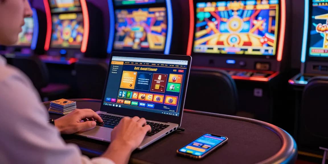 Person enjoying online gaming at casinos that accept credit cards, with vibrant visuals and digital casino elements.