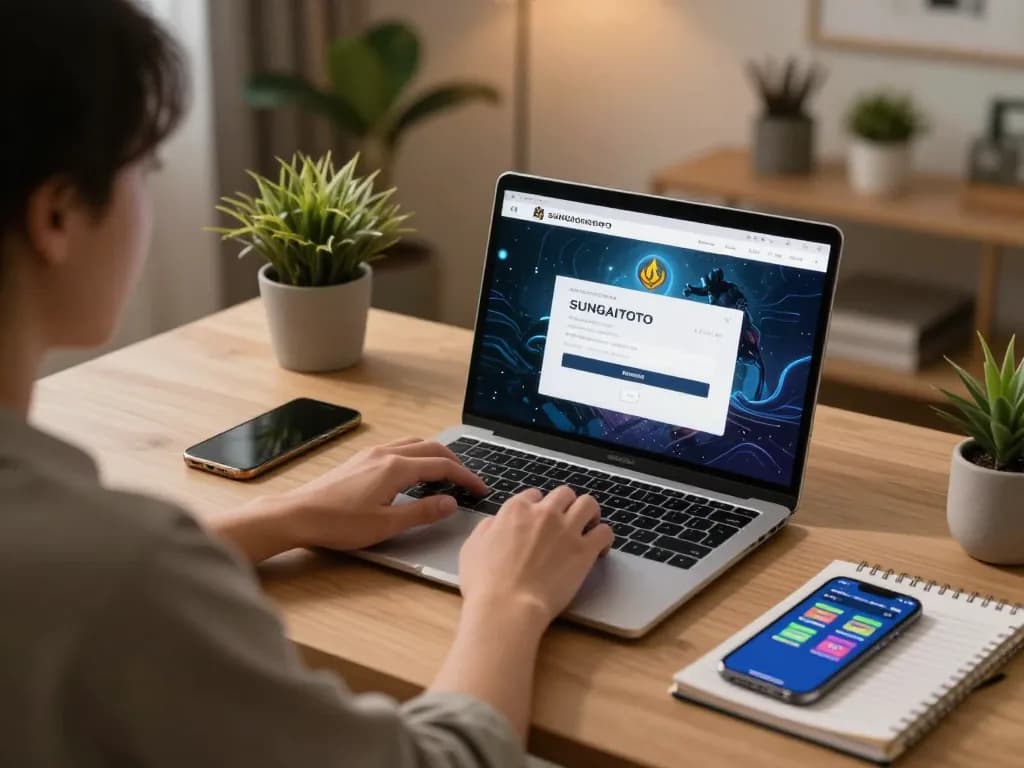 Engaging in online betting on daftar sungaitoto from a cozy home gaming setup with laptop and smartphone.