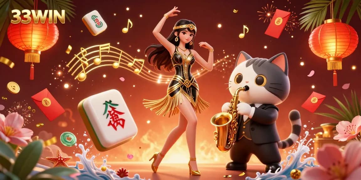 Experience thrilling winnings with 33WIN in this vibrant casino illustration showcasing exciting game elements.