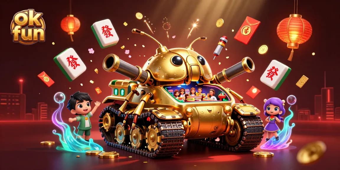 Experience the thrill of ok fun with a dynamic casino scene featuring golden elements and celebratory motifs.