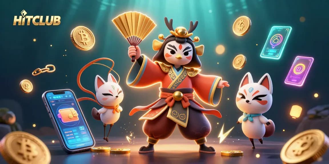Engage with HITCLUB's vibrant gaming experience through a dynamic casino-themed illustration.