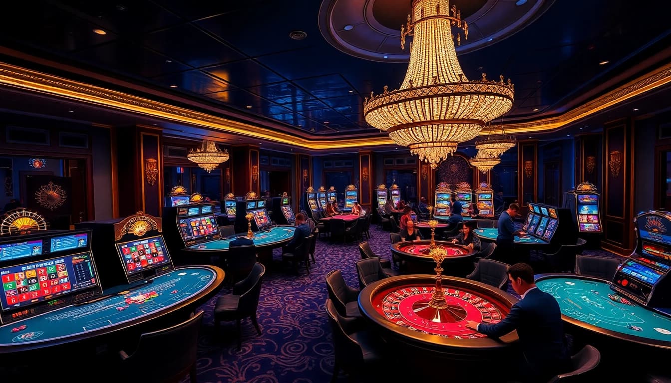 Daga gamblers enjoying vibrant poker games at a luxurious casino.