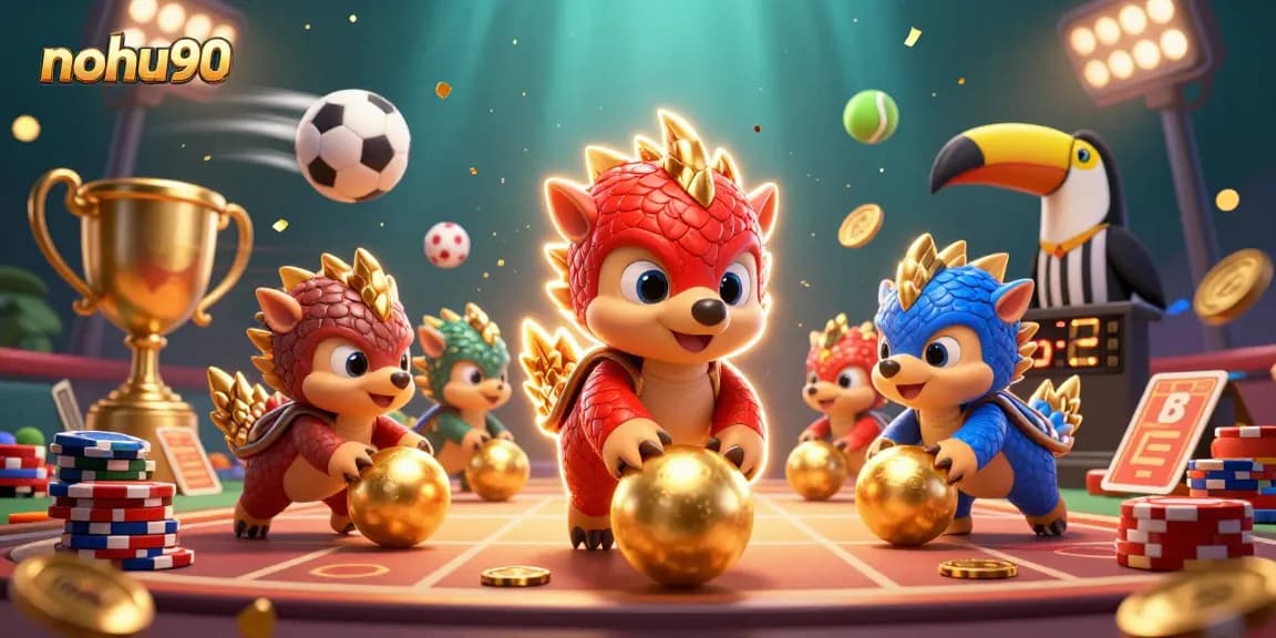 Nohu90 pangolins compete in a vibrant casino scene, showcasing thrilling gaming dynamics