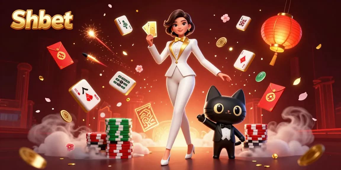 Join Shbet for thrilling casino action with a glamorous dealer and festive gaming elements.