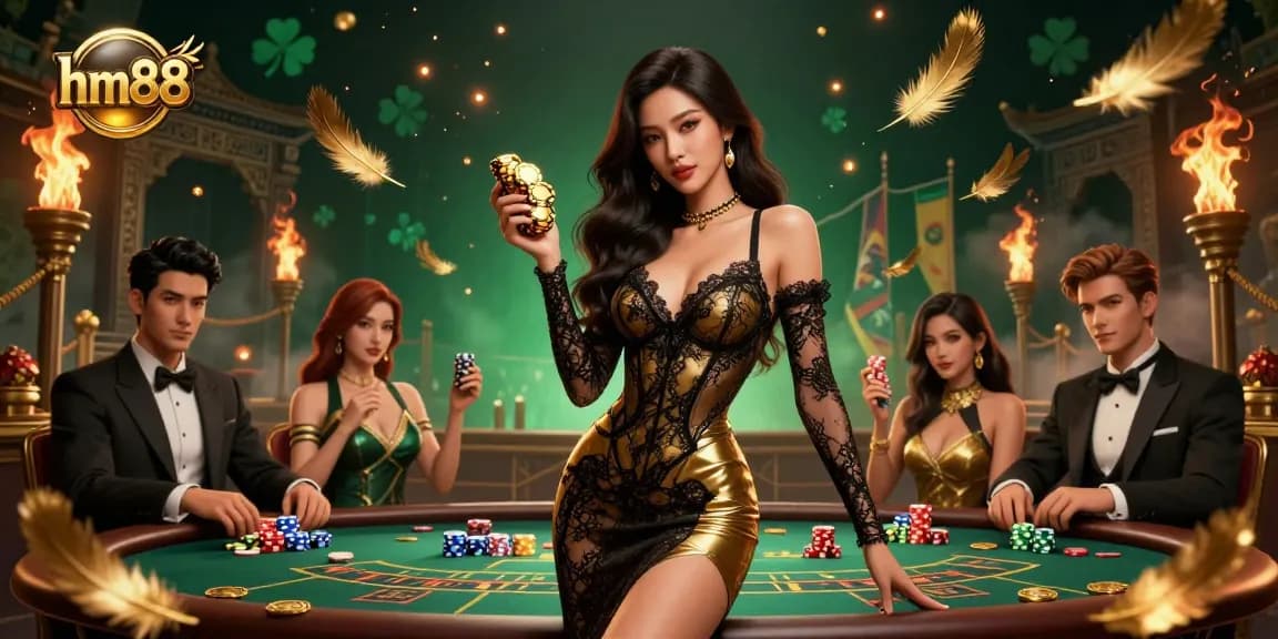 Experience high-stakes gambling with hm88 at an exclusive baccarat table surrounded by luxury.