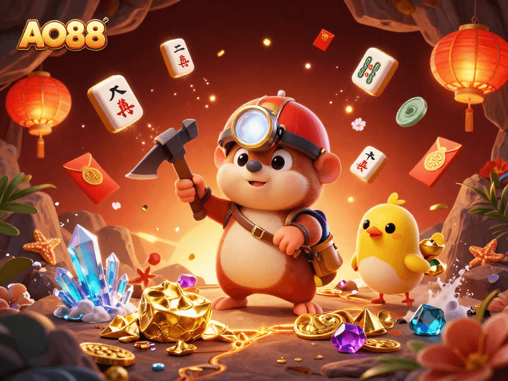 Experience thrilling adventures with AO88 and treasure hunter mole in a rich casino atmosphere.