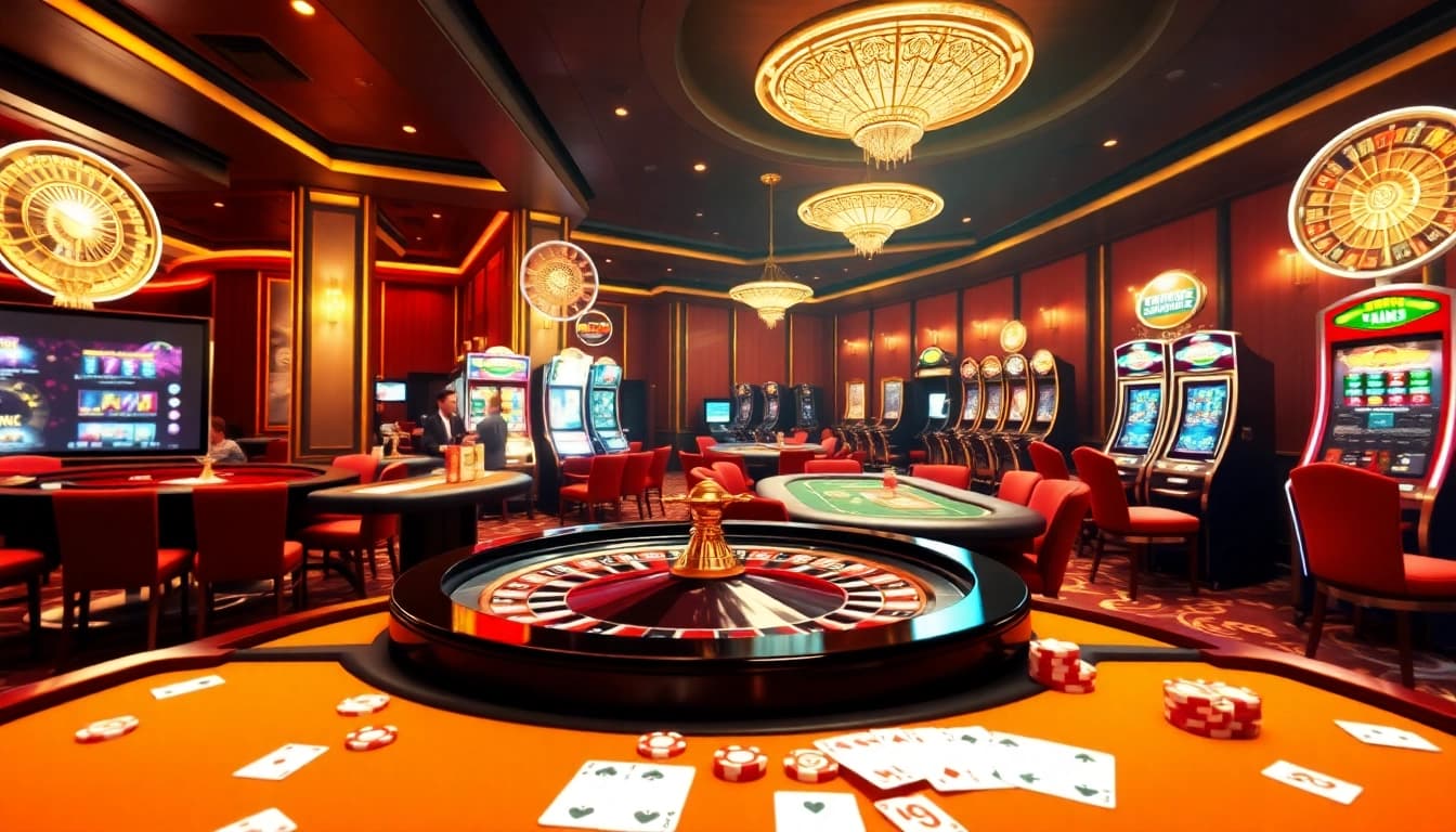Engaging view of Trang Chủ XIN88 online gambling environment showcasing dynamic tables and slot machines.