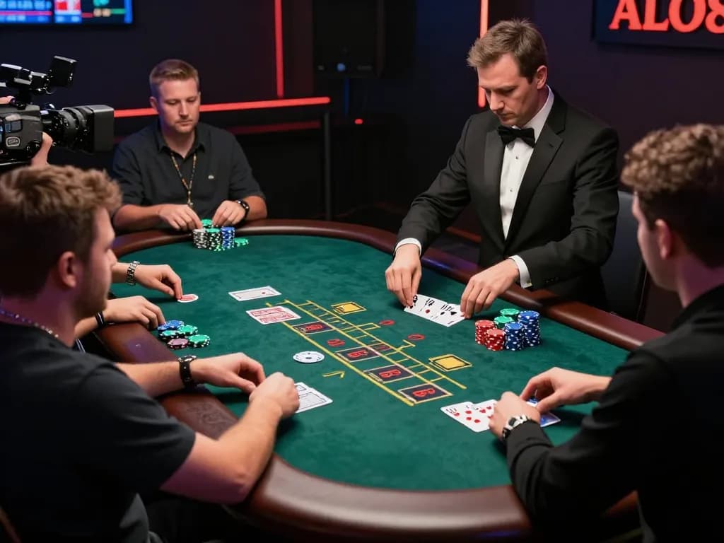 Players enjoying a live blackjack game at ALO8 STUDIO, emphasizing strategic betting.