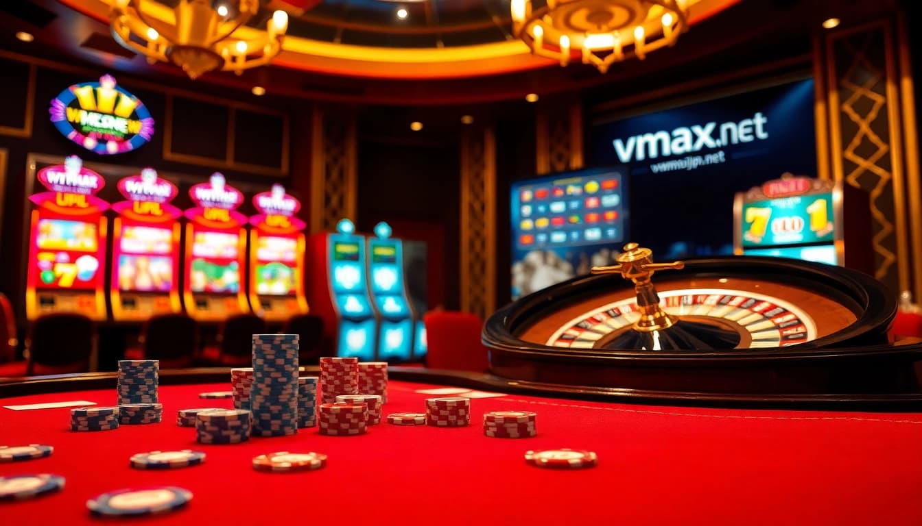 Engaging poker table scene highlighting top-tier gambling experience at vmax.jp.net with vibrant casino elements.