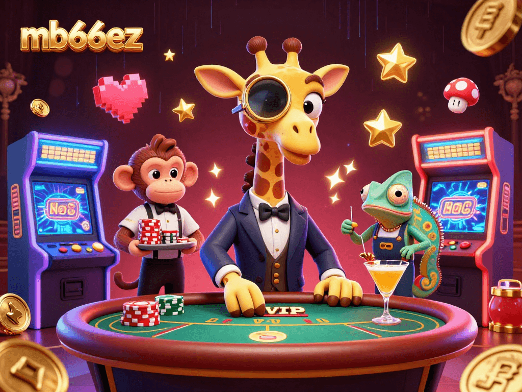 mb66ez engages players with vibrant casino action featuring a giraffe, monkey, and chameleon.