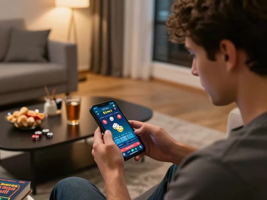 Engaged player using tài xỉu online app in a cozy home setting, showcasing strategic gameplay and involvement.