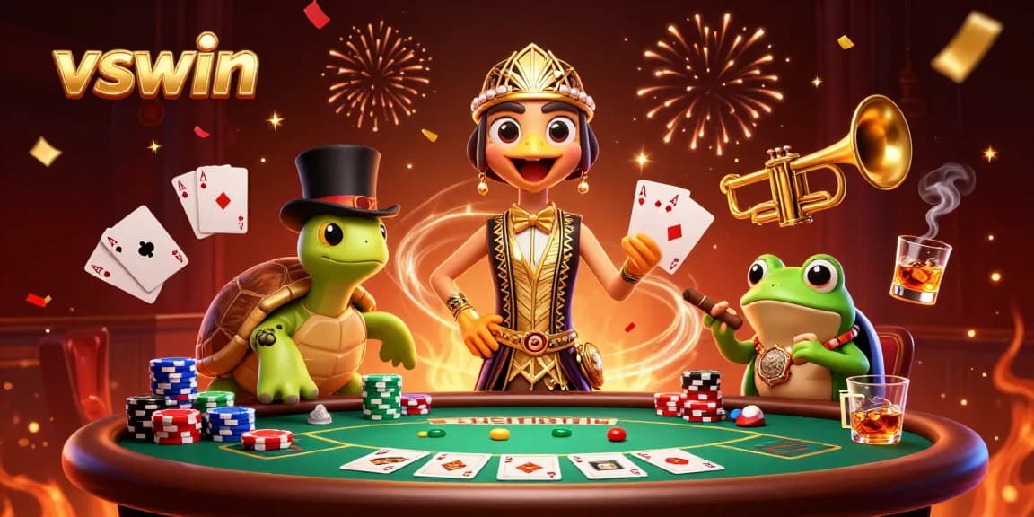 Experience the vibrant energy of vswin with engaging characters at a casino setting.