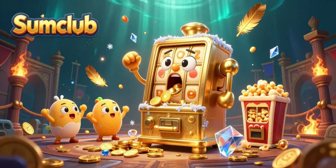 Experience winning jackpots at Sumclub with gleaming slot machines and festive gambling elements!