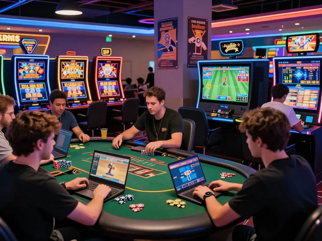 Players enjoying gaming at 23win's online casino with vibrant screens and engaging atmosphere.