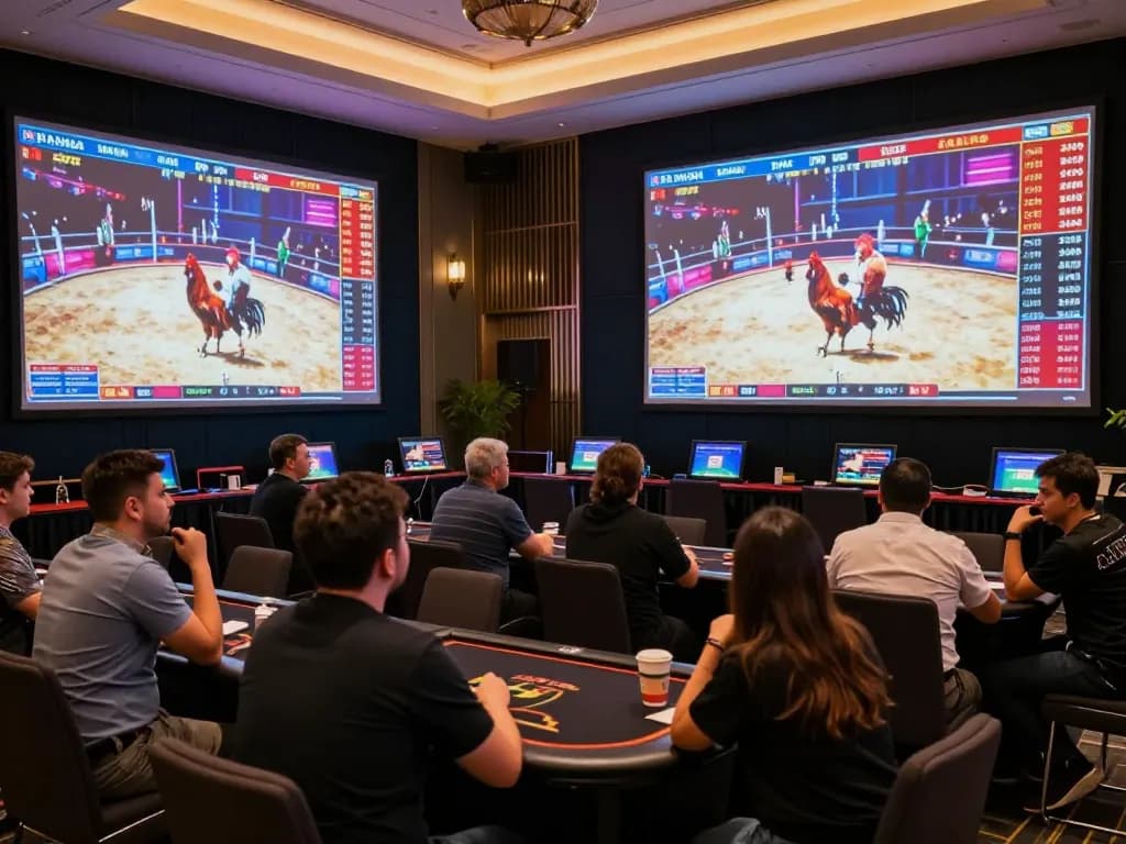 Betting action at DAGA, showcasing live cockfights with real-time odds for an immersive gaming experience