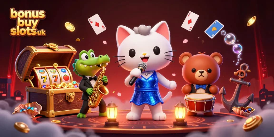 Experience thrilling bonus buy slots uk with a vibrant 3D casino scene featuring lively characters and exciting game elements.