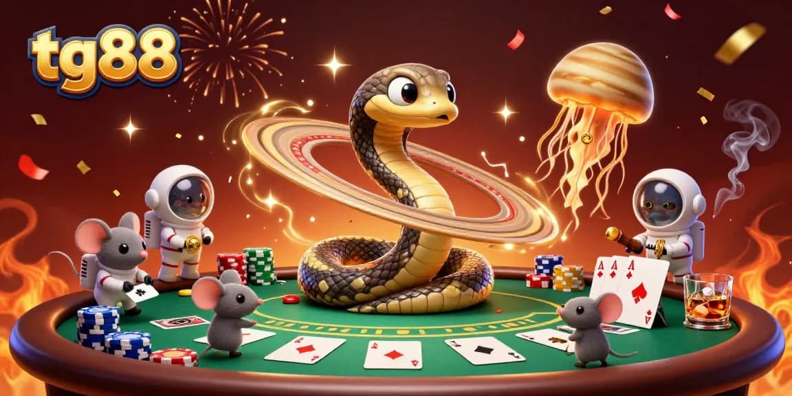 Experience thrilling tg88 gaming with a vibrant cosmic casino scene featuring colorful characters and action-packed elements.