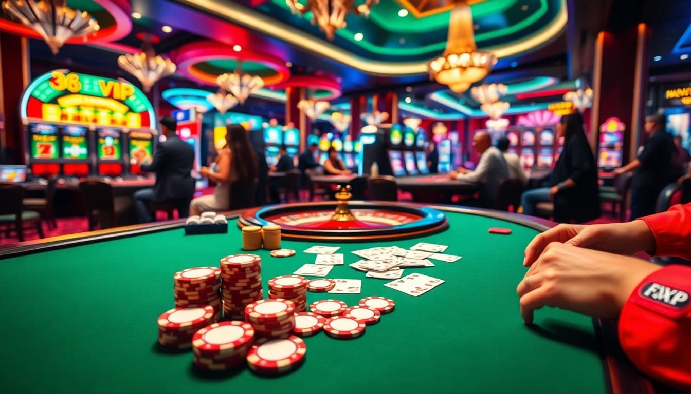 Experience thrilling poker action at 68VIP's luxurious casino tables with vibrant gameplay.