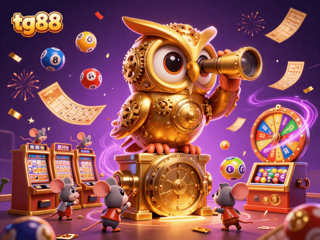 Experience the thrill of tg88 gaming with a vibrant casino scene filled with colorful lottery elements.