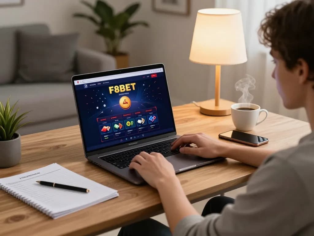 F8BET online gaming scene showcasing a cozy setup with player engaged in strategic gameplay.