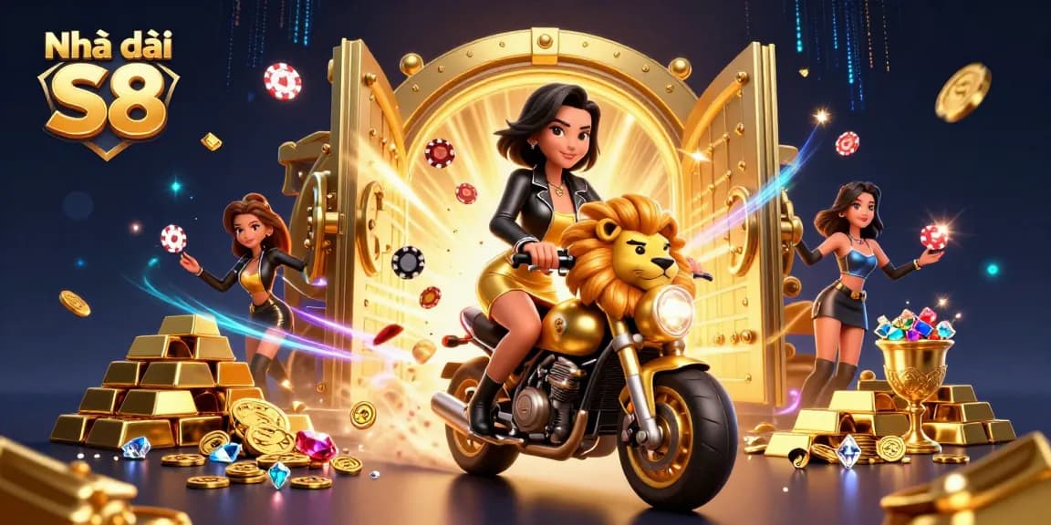 Experience the thrills at Nhà cái S8 with a dynamic 3D scene filled with casino excitement and energy.