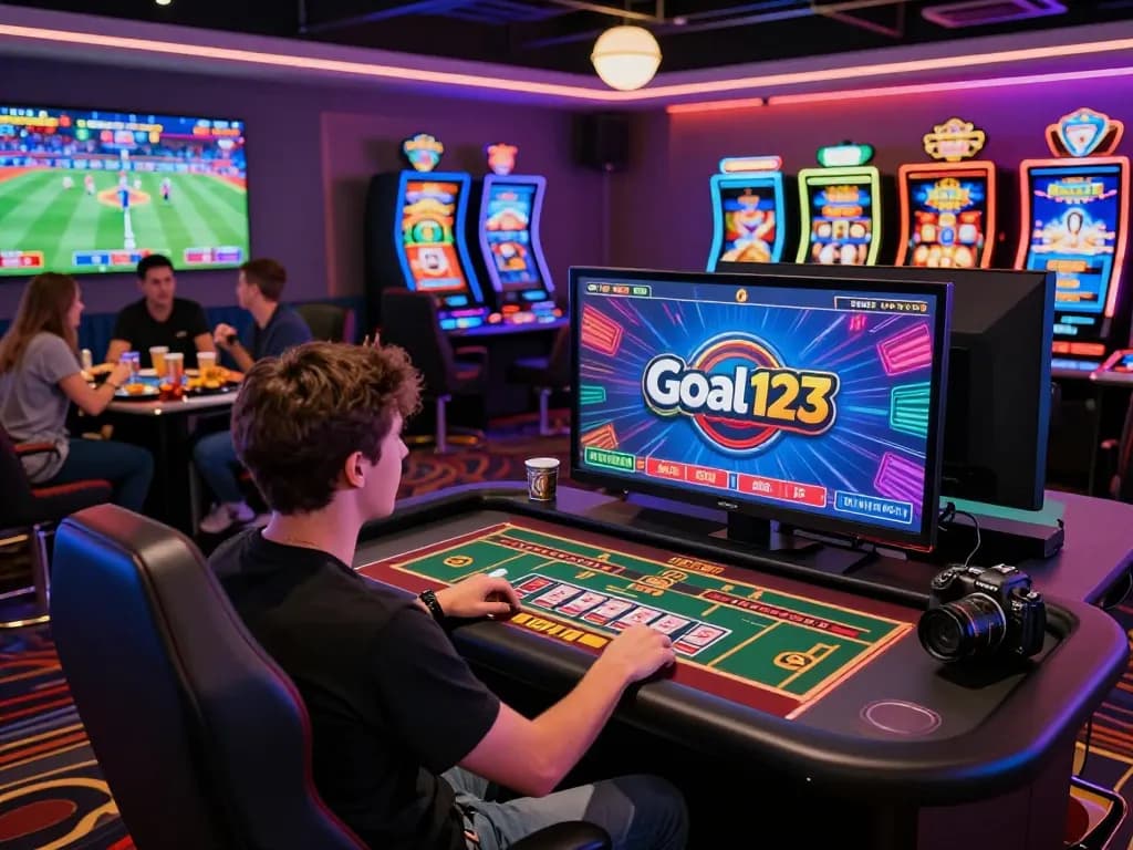 Engaging scene of nhà cái Goal123 online gaming platform showcasing vibrant casino experience.