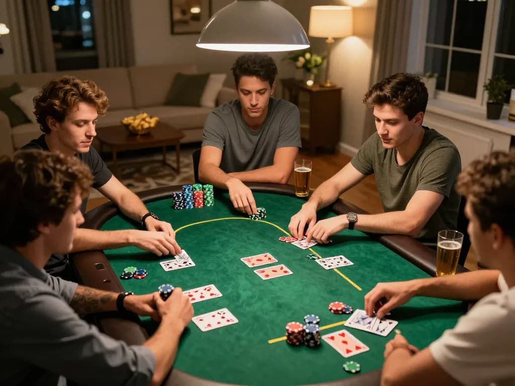 Exciting home poker night with players engaged in gameplay at https://tg88uk.com/ entertaining friends in a cozy setting.