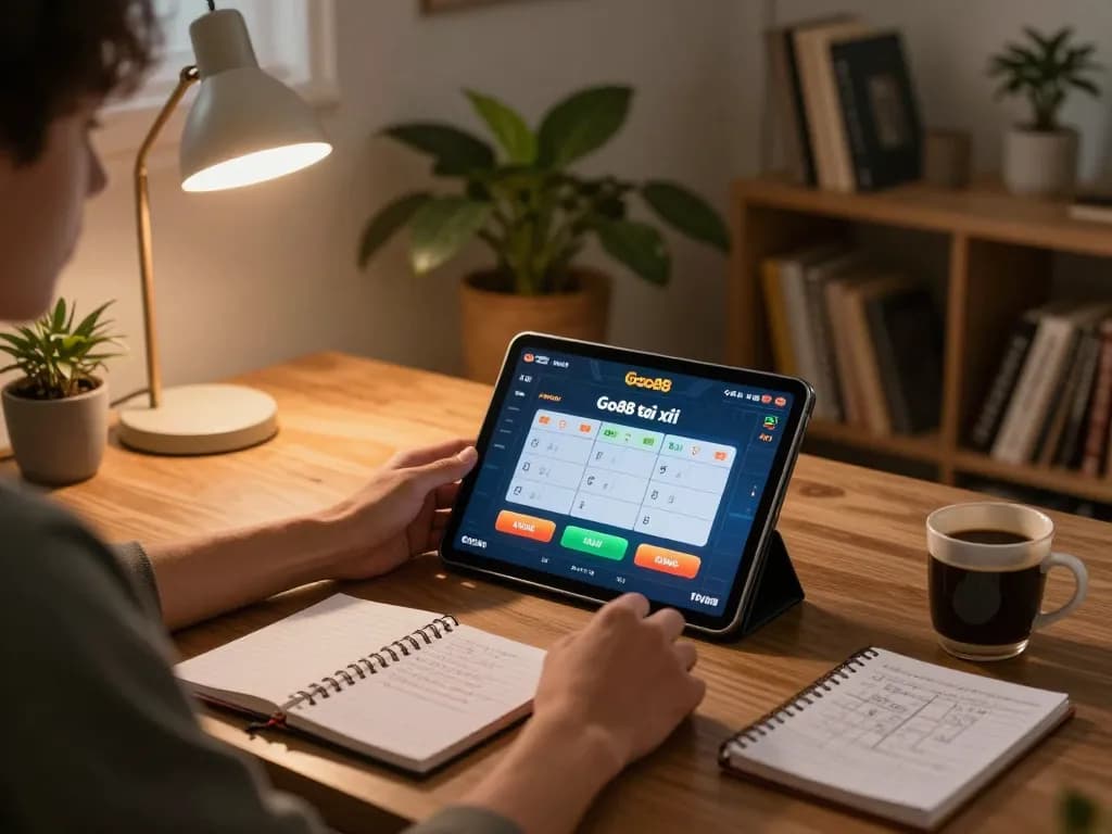 Engaged player enjoying Go88 tài xỉu on a tablet, emphasizing strategic gameplay.