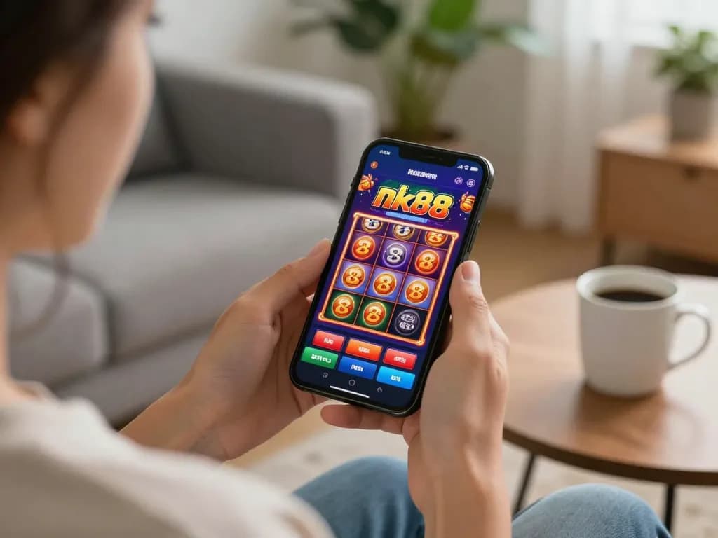 Engaging players with the nk88 app on smartphone showcasing vibrant slot game graphics.