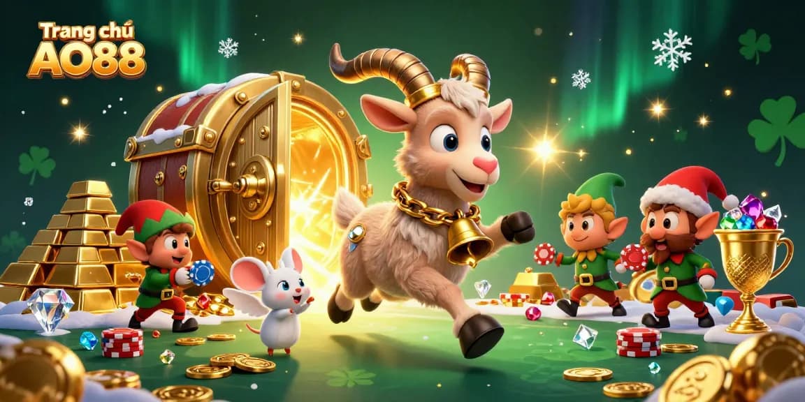 Play at Trang chủ AO88's exciting casino scene featuring Krampus, angel mouse, and mischievous gremlins!