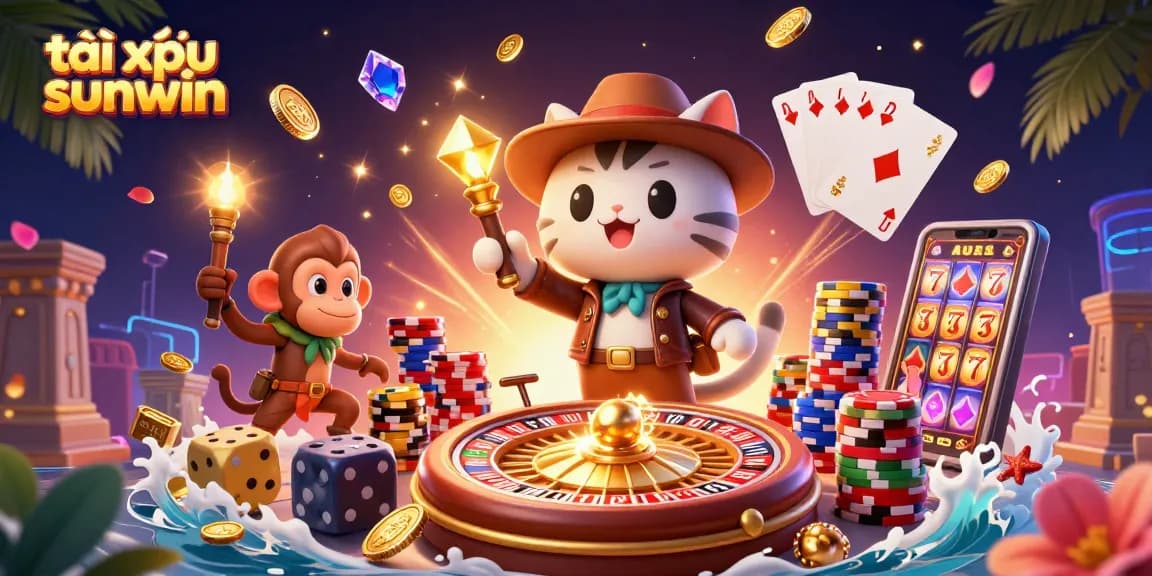 Play exciting tài xỉu sunwin with vibrant game elements and characters in a dynamic casino scene.