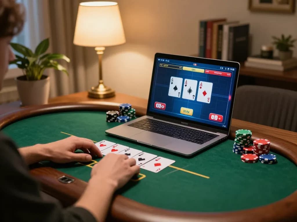 Engaging session of online poker with F168 focusing on strategic gameplay at home.