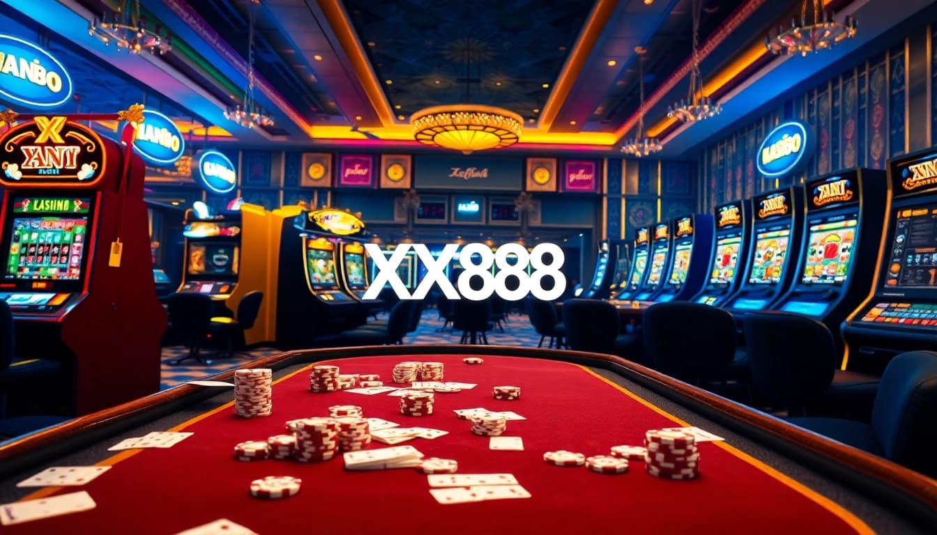 Players engaging in high-stakes betting at XX88's vibrant casino tables, full of action and excitement.