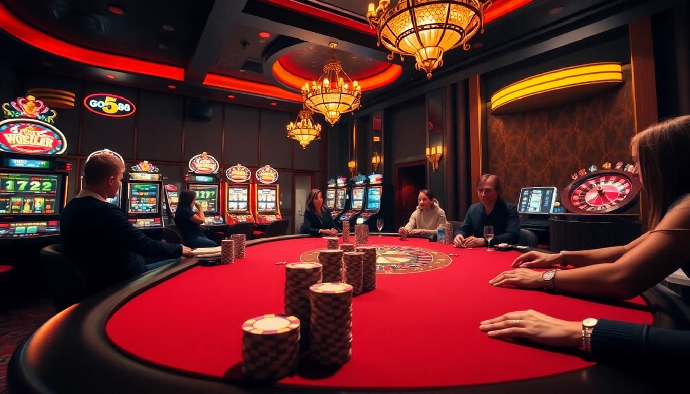Experience the thrill of go88 at a luxurious casino poker table with vibrant gameplay and high-stakes excitement.