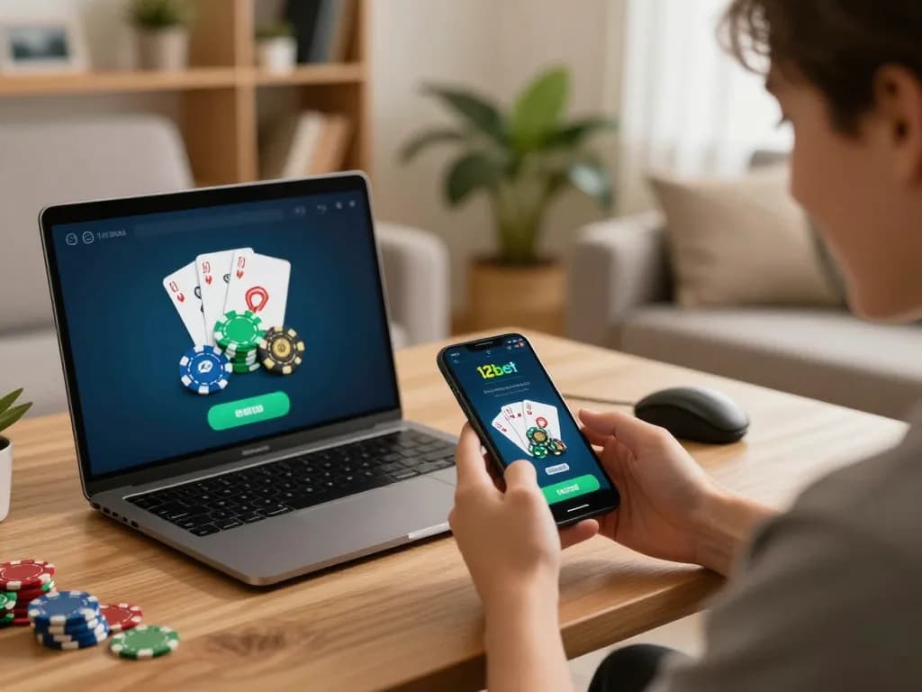 Trải nghiệm chơi hấp dẫn trên ứng dụng di động Link 12bet trong không gian ấm cúng, nổi bật với hành động trò chơi poker kỹ thuật số.