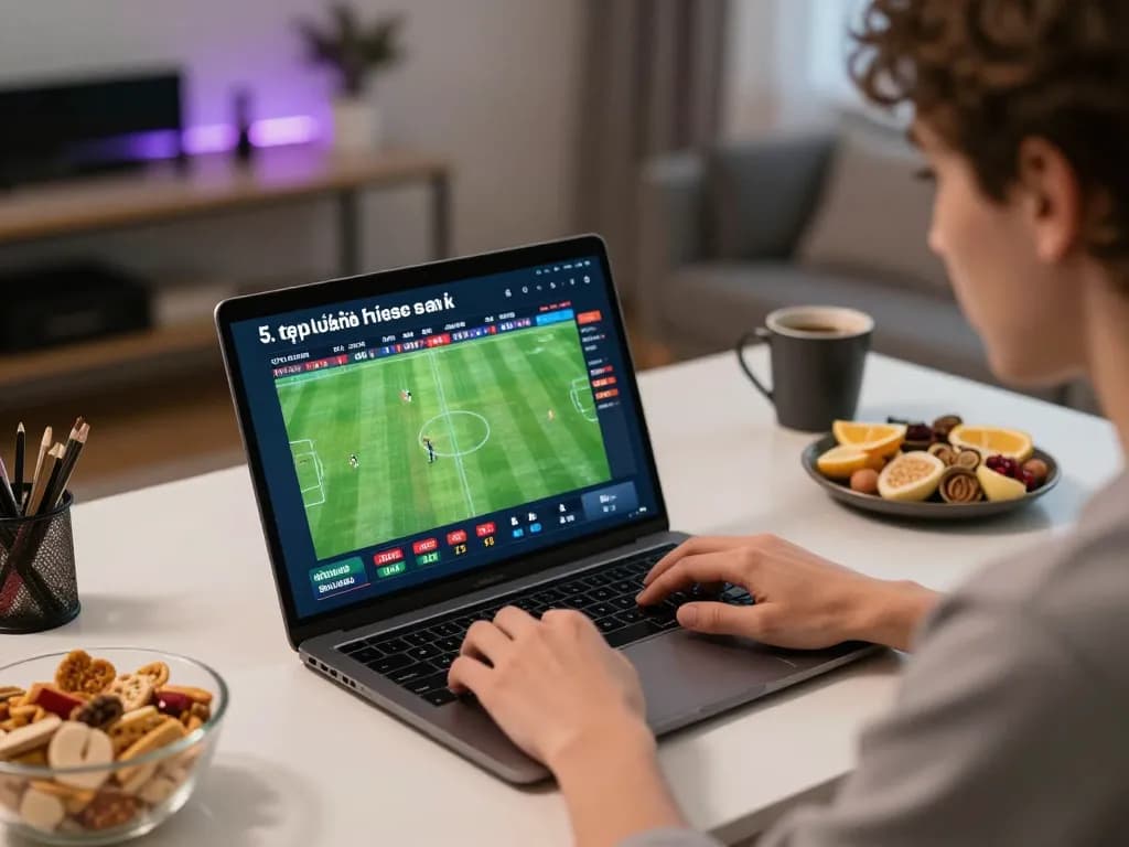 Fully engaged in tỷ lệ kèo nhà cái 5 while watching a live sports match and betting online.