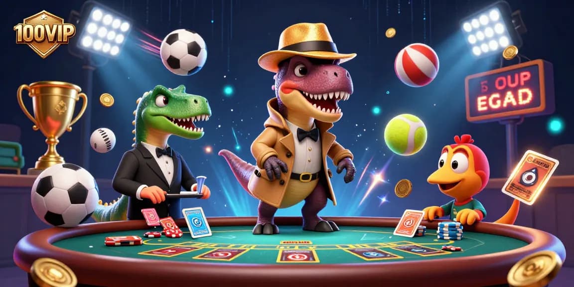 100VIP velociraptor card counter sneaks chips at a blackjack table with vibrant sports elements.
